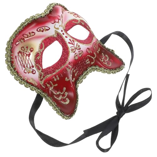 WRITWAA Katze Maske für Halbgesichtsmaske für Halloween und Kostümpartys für Karneval Cosplay und Feierlichkeiten Weiche Anpassbare Maske Weinrot von WRITWAA