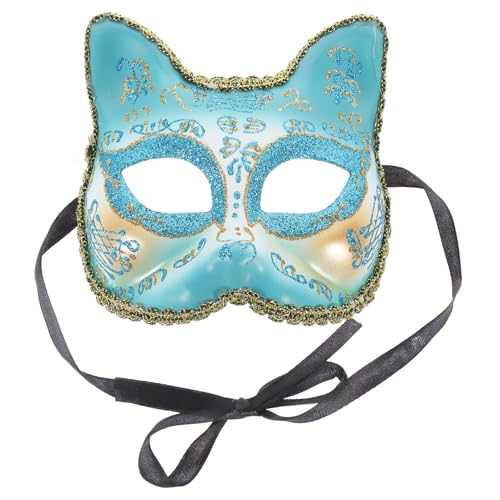 WRITWAA Katzenmaske für Halbe Gesichtmaske Himmelblau für Halloween und Karneval Leichte Sichere und Tragbare Tiermaske für Partys Cosplay und Maskeraden von WRITWAA
