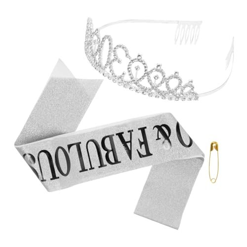 WRITWAA Kronen-Set Exquisites Kronen-Stirnband Haarpflegezubehör Geburtstagsparty liefert Party-Kopfschmuck Geburtstagsfeier Tiara Geburtstagsschärpe Legierung Silver von WRITWAA