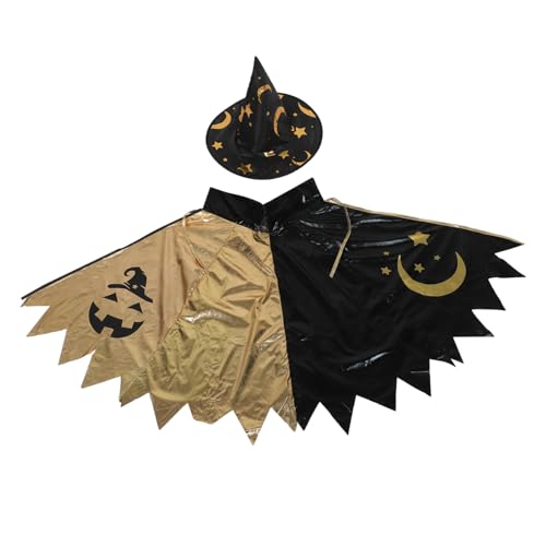 WRITWAA Magierkostüm mit Sternenmotiv Umhang und Faltbarem Hut Leichtes Halloween Kostüm für Jungen Mädchen Atmungsaktiv und Schnell für Karneval Geburtstagsfeier von WRITWAA
