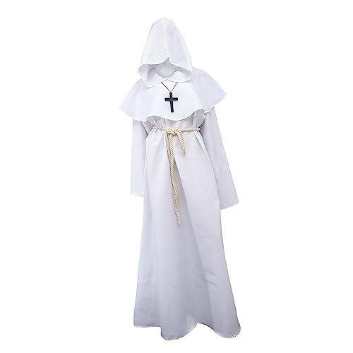 WRITWAA Mittelalterliche Kapuzenrobe Für Herren Halloween Cosplay Kostüm Renaissance Priester Robe Weite Robe Für Karneval Und LARP von WRITWAA