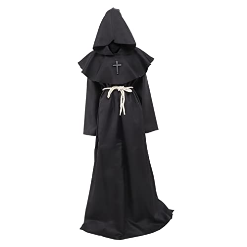 WRITWAA Mittelalterliche Kapuze Mittelalterliche Kapuzenrobe Für Herren Und Damen Halloween Cosplay Kostü Priester Gewand Önch Umhang Renaissance Robe Größe Prister Gewand von WRITWAA