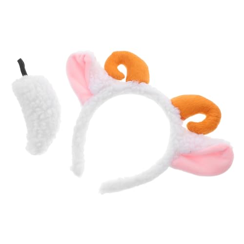 WRITWAA Plüsch Schafhörner Stirnband Set mit Ohren und Elastisch Verstellbar Robustes Tierkostüm Zubehör für Niedliches Lamm Horn Haarband für Cosplay und Mottopartys von WRITWAA