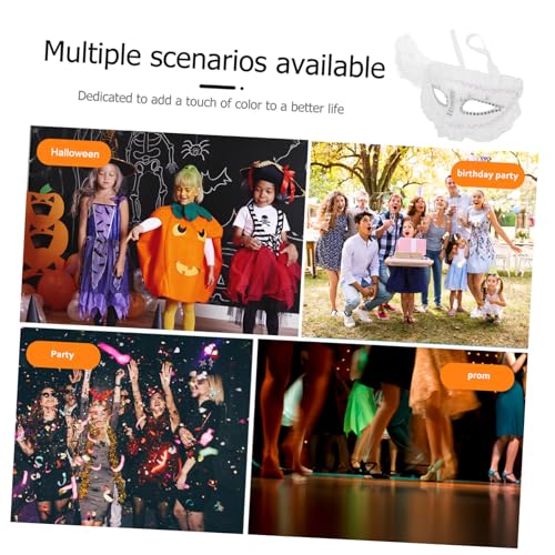 WRITWAA Prinzessin Halbgesichts Maske Weiß mit Perlen Spitze und Federn Verstellbar Vielseitig für Halloween Karneval Cosplay und Party Damen Masquerade Accessoire von WRITWAA