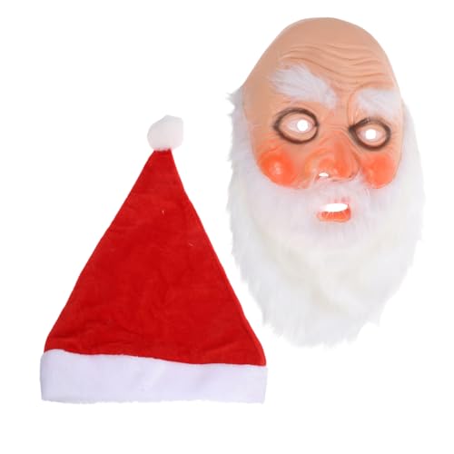 WRITWAA Realistische Santa Claus Maske mit Vollgesicht Weißem Schnurrbart und Roter Weihnachtsmütze Weihnachtskostüm Zubehör für Erwachsene und Teenager für Festliche Partys von WRITWAA
