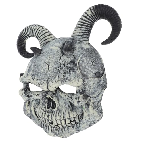 WRITWAA Realistische Ziegenkopf Schädelmaske mit Ramshörnern für Halloween Gruselige Tiermaske Kostümzubehör für Cosplay und Partys für Erwachsene von WRITWAA
