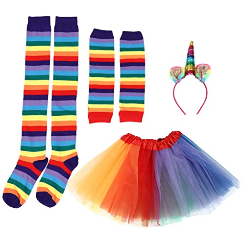 WRITWAA Regenbogen Tutu Kleid Set Für Ballett Tüllrock Mit Handschuhen Socken Und 1 Haarreif Ideal Für Fotografie Partys Und Karneval Farbenfrohes Kostü Für ädchen von WRITWAA