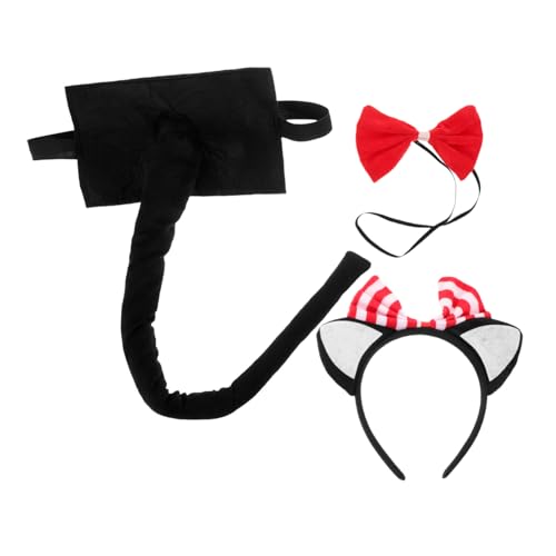 WRITWAA Schwarzes Katzenohren mit Stirnband Filzschwanz und Fliege Verstellbares Cosplay Kostüm für Halloween Party Verkleidung und Festliche Anlässe von WRITWAA