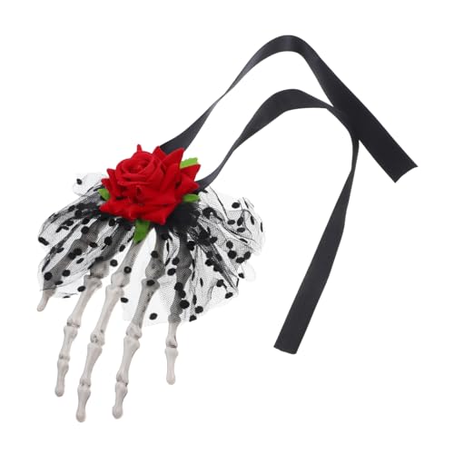 WRITWAA Skelett Hand Haarspange für klein LED tot Bobby festival haarschmuck halloween haarschmuck halloween haarspange halloween kopfschmuck Halloween-Requisiten Spitze Haarschleife Stoff von WRITWAA