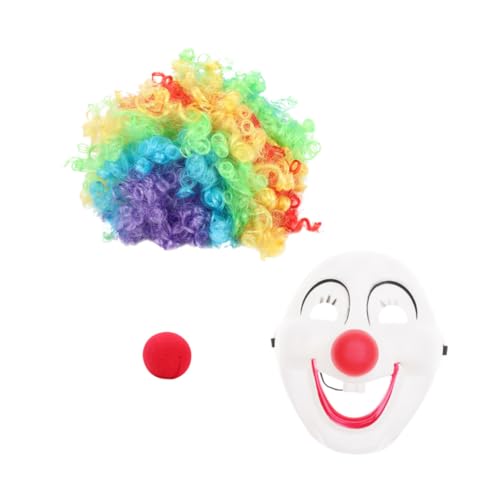 WRITWAA Teiliges Clown Kostüm mit Kunststoffmaske Bunter Perücke und Schwammnase Party Clown Zubehör für Karneval Halloween Kostümparty und Fasching für Erwachsene von WRITWAA