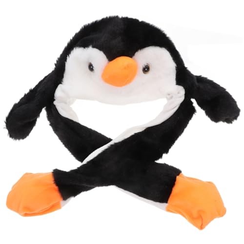 WRITWAA Wackelohren Pinguin Mütze Kuscheliger Winter Hut mit Beweglichen Ohren für Party Karneval Cosplay und Bühnenauftritte Bequeme Tier Kopfbedeckung für Erwachsene von WRITWAA