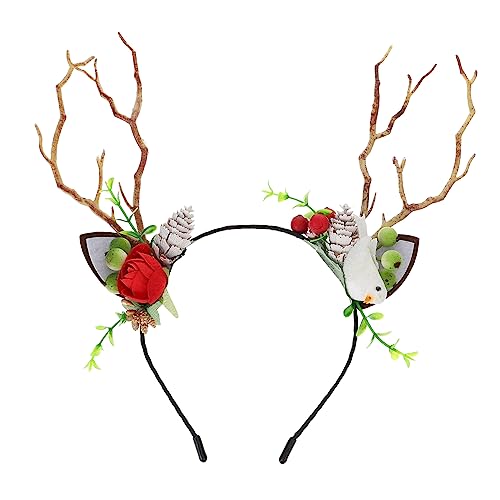 WRITWAA Weihnachtlicher Haarschmuck Rentier Geweih Haarreifen mit Blumen und Zapfen Leichtes Komfortables Weihnachts Stirnband für Party Geburtstag Cosplay und Festliche Anlässe WRITWAA Weihnachtlicher Haarschmuck Rentier Geweih Haarreifen mit Blumen und Zapfen Leichtes Komfortables Weihnachts Stirnband für Party Geburtstag Cosplay und Festliche Anlässe von WRITWAA