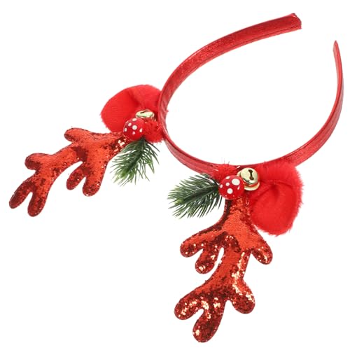 WRITWAA Weihnachtliches Rentiergeweih Stirnband mit Glitzer und Glocken Festliches Haarband für Teenager Mädchen Bequemes Stoffmaterial für Weihnachtsfeier Kostüm und Bühnenparty von WRITWAA