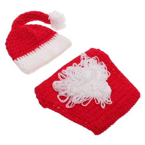 WRITWAA Weihnachtsmütze Set Rot Neugeborenen Fotografie Hut Handgefertigt Elastisch für Weihnachtsfeier und Fotoshooting von WRITWAA