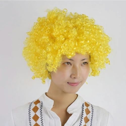 Halloween-Perücke mit Weihnachtsmützen, Kostüm, Haarperücke, Fußball-Fan-Perücke, Clown-Haarperücke, Kinder, Erwachsene, bunt, Maskerade, Party, Gelb Halloween-Perücke mit Weihnachtsmützen, Kostüm, Haarperücke, Fußball-Fan-Perücke, Clown-Haarperücke, Kinder, Erwachsene, bunt, Maskerade, Party, Gelb von WRJLIN