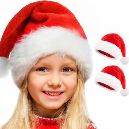 Weihnachtsmütze für Kinder, Jungen, Mädchen, Weihnachtsmütze, Großpackung für Weihnachten, Urlaub, Samt, für Kinder, Neujahr, Festtage, Party, Kindergröße, 2 Stück Weihnachtsmütze für Kinder, Jungen, Mädchen, Weihnachtsmütze, Großpackung für Weihnachten, Urlaub, Samt, für Kinder, Neujahr, Festtage, Party, Kindergröße, 2 Stück von WRJLIN