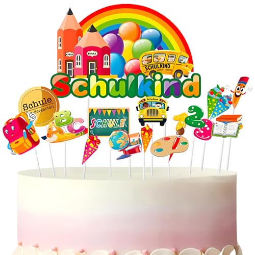 Tortendeko einschulung, 23 Stück einschulung deko torte,schulkind deko Kuchen Topper, geeinet für Schulkind, Junge, Mädchen Schulanfang Party Deko Tortendeko einschulung, 23 Stück einschulung deko torte,schulkind deko Kuchen Topper, geeinet für Schulkind, Junge, Mädchen Schulanfang Party Deko von WROYGVY