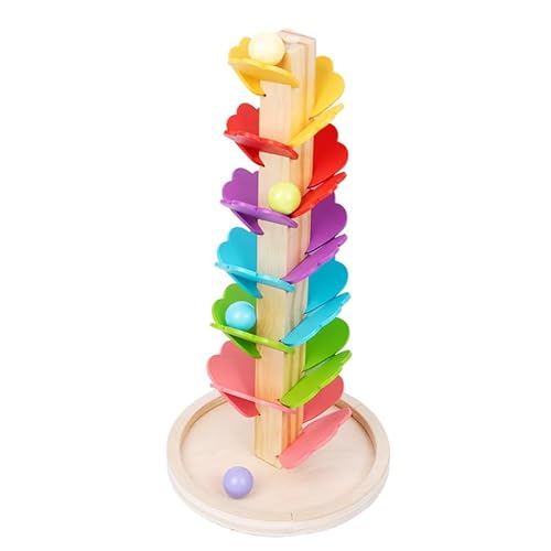 WRQIOO Klangbaum, Murmelbahn Holz, Kugelbahn Holz Baby, Klangturm, Klang Murmelbahn Regenbogen, Murmelturm Ho-lz Montessori mit 4 Kugeln, für ab 3 Jahr von WRQIOO