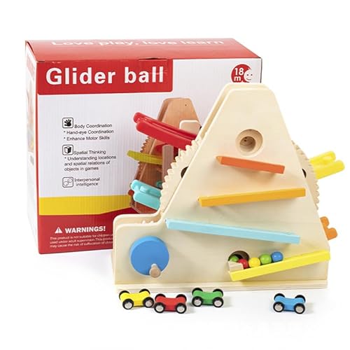 WRQIOO Kugelbahn Holz ab 1 Jahr, Kugelbahn Autorennbahn 2-in-1-Spielset, Murmelbahn ab 1 Jahr, Bunte Rollbahn, Kugelbahn-Haus, Geschenke zum 1 2 3 Geburtstag für Jungen Mädchen von WRQIOO