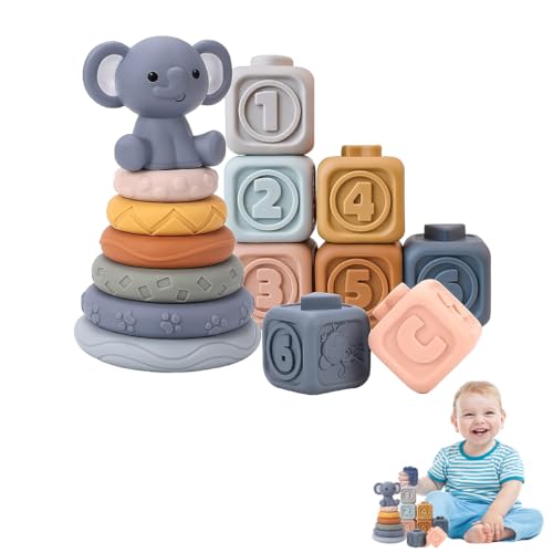 WRQIOO Montessori Spielzeug Baby, 13 PCS Stapelturm Baby Zahn Silikon, Motorikspielzeug ab 6 Monate, Elefanten Stapelspielzeug B-aby, Stapelringe, Stapelwürfel für 6 12 18 Monate Jungen und Mädchen WRQIOO Montessori Spielzeug Baby, 13 PCS Stapelturm Baby Zahn Silikon, Motorikspielzeug ab 6 Monate, Elefanten Stapelspielzeug B-aby, Stapelringe, Stapelwürfel für 6 12 18 Monate Jungen und Mädchen von WRQIOO