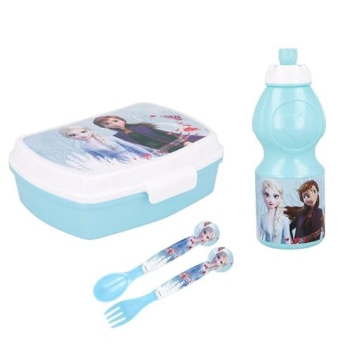Disney Frozen Die Eiskönigin Anna & ELSA Kinder 4-teiliges Set Brotdose + Trinkflasche + Löffel + Gabel von WS-Trend