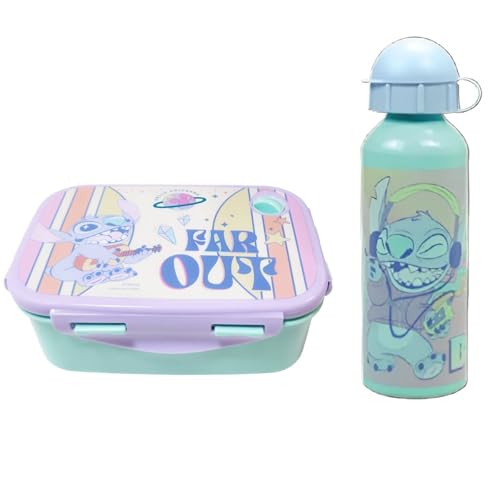 Disney Lilo & Stitch Kinder Lunch Set – Brotdose (18 × 13 × 7 cm) + Aluminium Trinkflasche 520 ml von WS-Trend