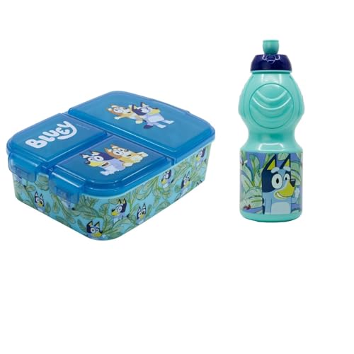 WS-Trend Bluey & Bingo Kinder Lunch Set – 3-teilig mit Brotdose (3 Kammern), Trinkflasche & Becher (400 ml) – Offizielles Bluey Lizenzprodukt – Ideal für Kindergarten, Schule & Ausflüge von WS-Trend