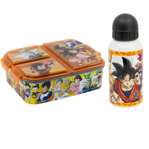 WS-Trend Dragonball Kinder Lunch Set 2-teilig – Brotdose mit 3 Kammern & Alu-Trinkflasche 400 ml – Anime Pausenbox Set WS-Trend Dragonball Kinder Lunch Set 2-teilig – Brotdose mit 3 Kammern & Alu-Trinkflasche 400 ml – Anime Pausenbox Set von WS-Trend
