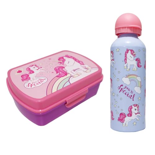 WS-Trend Sweet Einhorn Unicorn 2-teiliges Kinder Lunch Set – Brotdose & Trinkflasche 500 ml – Geschenkset, Farbe: Blau WS-Trend Sweet Einhorn Unicorn 2-teiliges Kinder Lunch Set – Brotdose & Trinkflasche 500 ml – Geschenkset, Farbe: Blau von WS-Trend