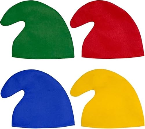 WSAMJIN 4 Stück Zwergenmütze, Neuartige Zwergenkostüm, Zwergen Zipfelmütze Schlumpf Mütze Elfenmütze Faschingshüten Kostüm Mütze Zwerg Gruppenkostüm Zubehör für KostüMpartys von WSAMJIN