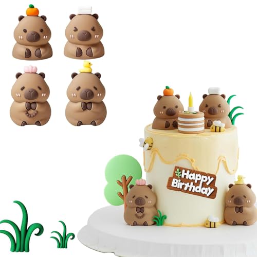 Capybara-Kuchenaufsatz, 4 Capybara-Figuren mit 1 Kuchen und 2 Grasdekorationen, bezaubernde Capybara-Kuchendekorationen für Geburtstagsfeiern, Babypartys, Tierthemen-Feiern von WSDFTQ