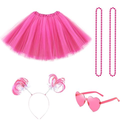 Rosa Tutu Erwachsene, Rosa Tutu, 80er Jahre Verkleidung für Damen, Tutu Röcke für Frauen, Ballettrock mit Stirnband und Brille, 2 Halsketten, Vintage Party Kostüm, Tanzaufführung, Retro-Fotografie Rosa Tutu Erwachsene, Rosa Tutu, 80er Jahre Verkleidung für Damen, Tutu Röcke für Frauen, Ballettrock mit Stirnband und Brille, 2 Halsketten, Vintage Party Kostüm, Tanzaufführung, Retro-Fotografie von WSDFTQ
