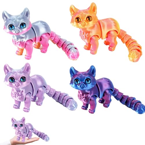 WSDFTQ 4 Stück 3D-gedruckte Katze, 12 cm, 3D-gedruckte Tiere, 3D-gedrucktes Spielzeug, detaillierte Sammelfiguren, bewegliche Teile für dynamische Anzeige, ideal für Heim- und Bürodekoration von WSDFTQ