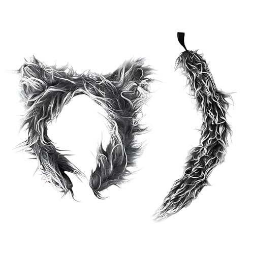 Wolfsohren Stirnband und Schwanz Set, Pelzkostüm-Zubehör für Halloween-Partys, Cosplay-Events, Tierthemen-Feier, 2-teiliges Wolfs-Cosplay-Kit Wolfsohren Stirnband und Schwanz Set, Pelzkostüm-Zubehör für Halloween-Partys, Cosplay-Events, Tierthemen-Feier, 2-teiliges Wolfs-Cosplay-Kit von WSDFTQ