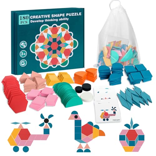 180 PCS Holz Kinder Puzzle Holz Tangram Puzzle Set, Geschenk Hölzernen Puzzle für Kinder über 3 Jahre alt Jungen und Mädchen von WSGALARY