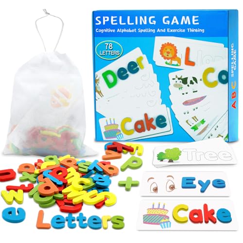 Rechtschreib-Lernspielzeug für Kinder, Holz-ABC-Alphabet-Spielzeug mit 78 Holzbuchstaben und 28 doppelseitigen Lernkarten, Match-Buchstaben-Spiele, Montessori-Vorschule, Lernspielzeug, Geschenke für Rechtschreib-Lernspielzeug für Kinder, Holz-ABC-Alphabet-Spielzeug mit 78 Holzbuchstaben und 28 doppelseitigen Lernkarten, Match-Buchstaben-Spiele, Montessori-Vorschule, Lernspielzeug, Geschenke für von WSGALARY