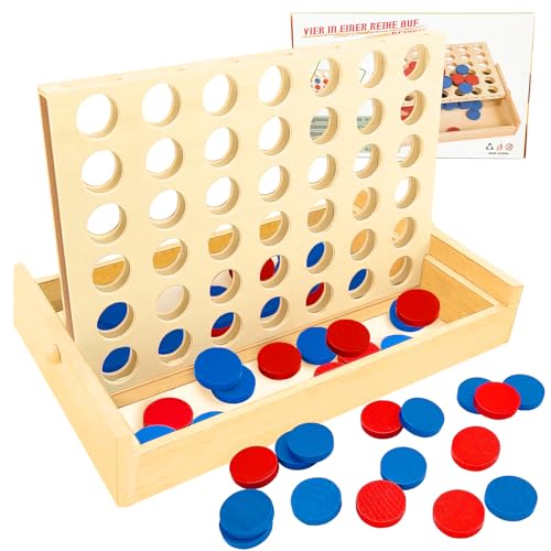 WSGALARY Vier gewinnt Holz, 4 in Einer Reihe Reihe Vertikales Brettspiel, Kinder Brettspiel, Strategiespiel Holz für 2 Spieler, Pädagogische Spielzeuggeschenke für Kinder Geeignet von WSGALARY