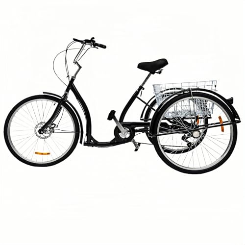 26 Zoll 3 Räder Dreirad für Erwachsene Fahrrad aus Kohlenstoffstahl mit Einkaufskorb, Upgrade Seniorenfahrrad mit Doppelten Bremsen Vorne und Hinten, Fahrrad mit Hoher Stabilität (Schwarz) von WSIKGHU
