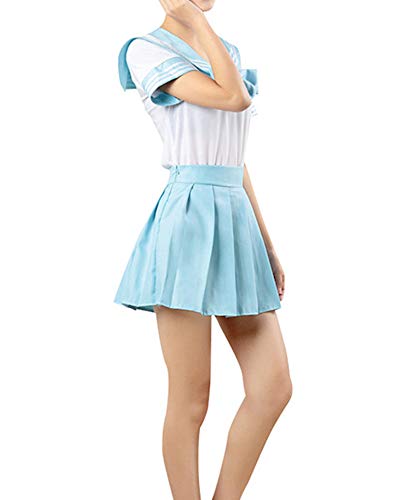 WSLCN Damen Mädchen Suit Sets Tops mit Rock Japanische Cosplay Kostüm Maskerade Party Himmel Blau Asie M: Brust:82-84CM von WSLCN