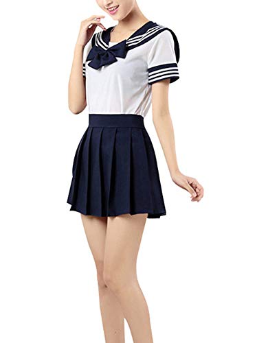 WSLCN Damen Mädchen Suit Sets Tops mit Rock Japanische Cosplay Kostüm Maskerade Party Marine Blau Asie M: Brust:82-84CM von WSLCN