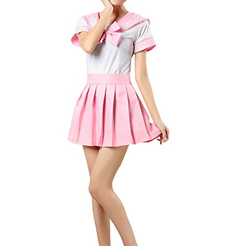 WSLCN Damen Mädchen Suit Sets Tops mit Rock Japanische Cosplay Kostüm Maskerade Party Pink Asie L: Brust:84-86CM von WSLCN