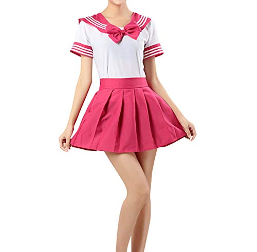 WSLCN Damen Mädchen Suit Sets Tops mit Rock Japanische Cosplay Kostüm Maskerade Party Pink Asie M: Brust:82-84CM von WSLCN