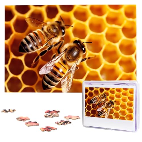 Bee On Honeycomb Puzzles 1000 Teile Holzpuzzle Personalisiertes Fotopuzzle für Erwachsene Freunde Bilderpuzzle Geschenke für Hochzeit Geburtstag Valentinstag Heimdekoration von WSOIHFEC