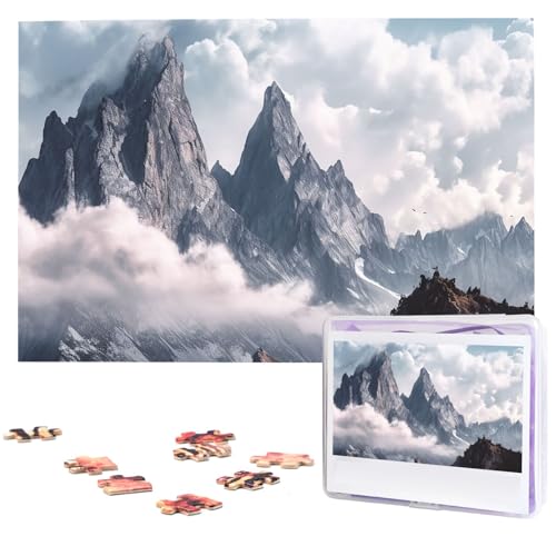 Berge Wolken Puzzles 1000 Teile Holzpuzzle Personalisiertes Fotopuzzle für Erwachsene Freunde Bilderpuzzle Geschenke für Hochzeit Geburtstag Valentinstag Heimdekoration von WSOIHFEC