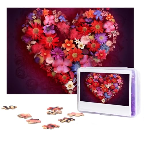 Blumendekoration, Herz-Puzzle, 300 Teile, Holzpuzzle, personalisiertes Fotopuzzle für Erwachsene, Freunde, Bildpuzzle, Geschenke für Hochzeit, Geburtstag, Valentinstag, Heimdekoration von WSOIHFEC