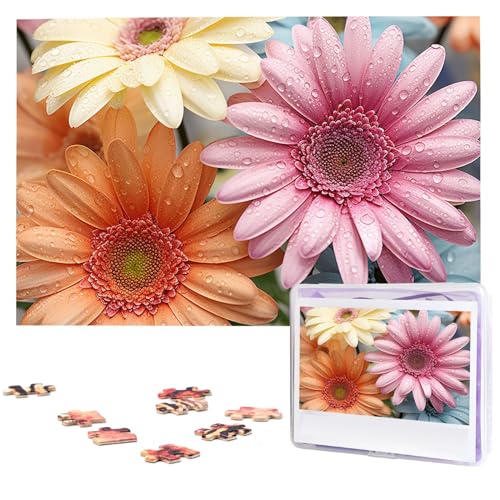 Buntes Gänseblümchen-Puzzle, 1000 Teile, Holz-Puzzle, personalisiertes Fotopuzzle für Erwachsene, Freunde, Bilderpuzzle, Geschenke für Hochzeit, Geburtstag, Valentinstag, Heimdekoration von WSOIHFEC