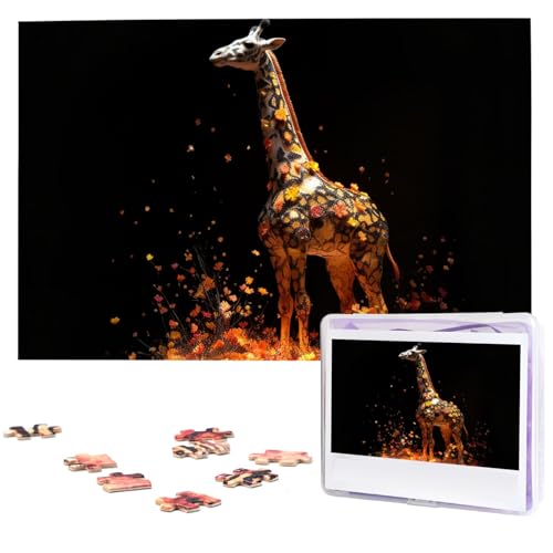 Buntes Giraffen-Puzzle, 1000 Teile, Holz-Puzzle, personalisiertes Fotopuzzle für Erwachsene, Freunde, Bilderpuzzle, Geschenke für Hochzeit, Geburtstag, Valentinstag, Heimdekoration von WSOIHFEC