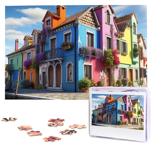 Buntes Haus-Puzzle, 1000 Teile, Holz-Puzzle, personalisiertes Fotopuzzle für Erwachsene, Freunde, Bilderpuzzle, Geschenke für Hochzeit, Geburtstag, Valentinstag, Heimdekoration von WSOIHFEC