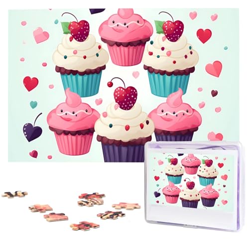 Cupcake Candy Hearts Sweet Puzzles 1000 Teile Holzpuzzle Personalisiertes Fotopuzzle für Erwachsene Freunde Bilderpuzzle Geschenke für Hochzeit Geburtstag Valentinstag Heimdekoration von WSOIHFEC