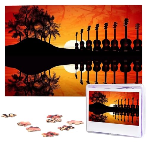 Gitarrenmusik Sonnenuntergang Puzzles 1000 Teile Holzpuzzle Personalisiertes Fotopuzzle für Erwachsene Freunde Bilderpuzzle Geschenke für Hochzeit Geburtstag Valentinstag Heimdekoration von WSOIHFEC